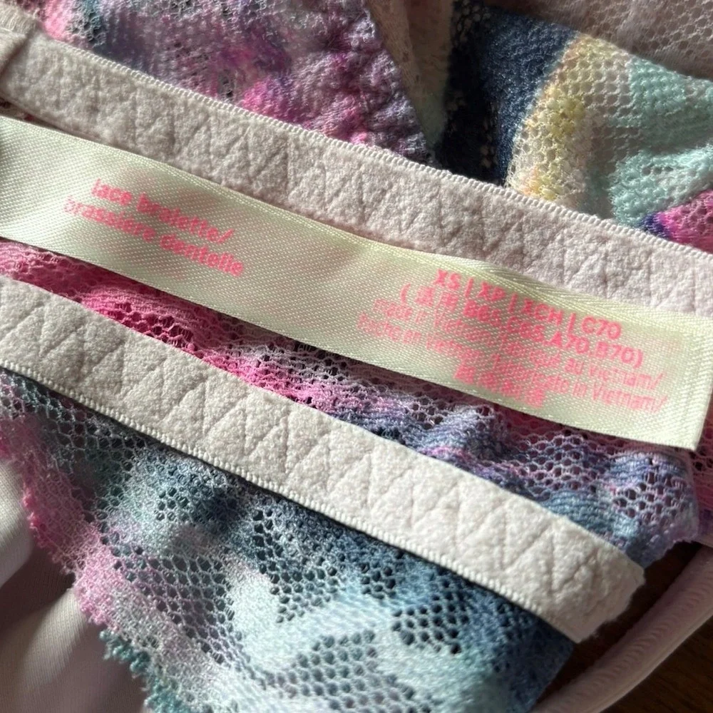 Victorias‎ Secret PINK Lace Halter Bralette Tie Dye Pink Blue XS